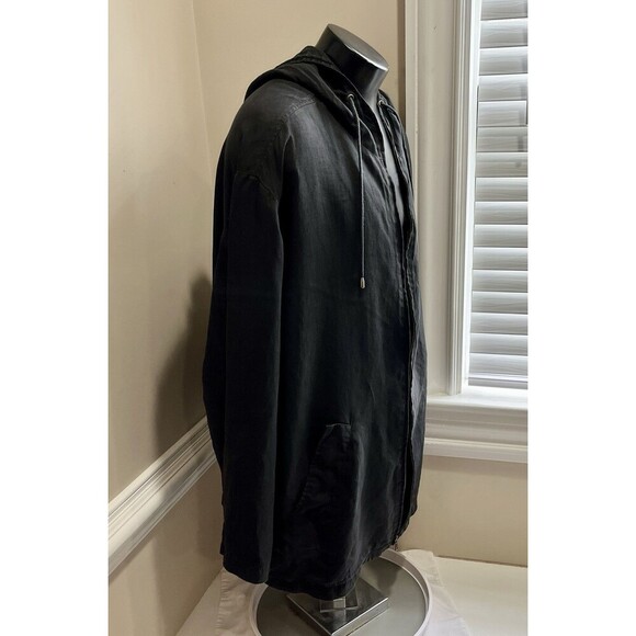 Calvin Klein Mid Length Jacket L Mens Black Full Zip Hooded Sun Faded Matrix - Picture 5 of 12